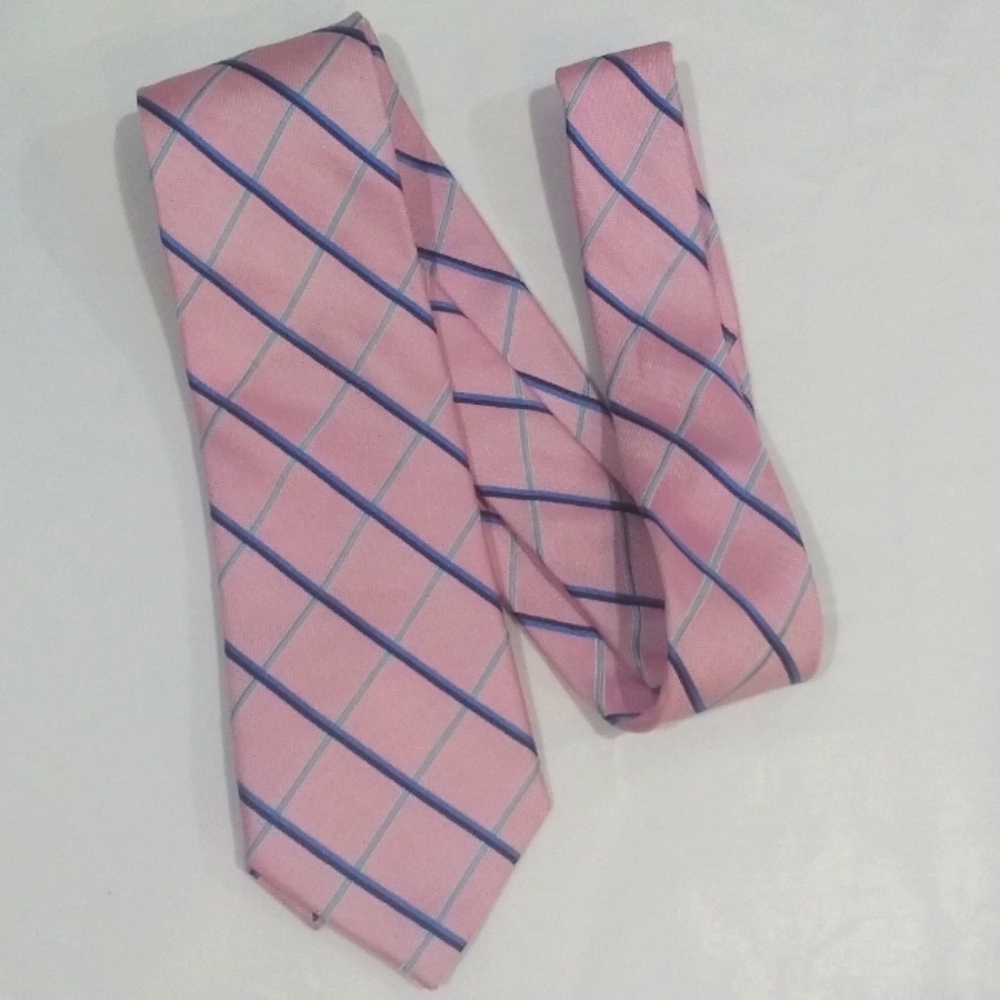 Nautica Silk Tie, Pink with Blue Plaid